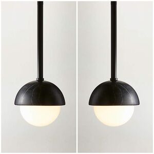 Set of 2 CB2 Polaris Black Marquina Marble Globe Pendant Lights
